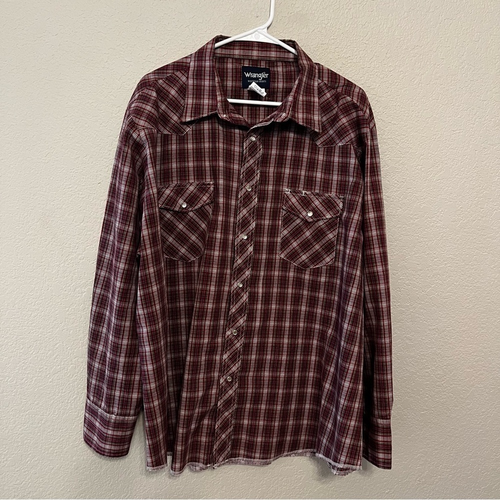 Wrangler Red Plaid Western Cowboy Casual Snap Button Down Shirt Men's Size XXL